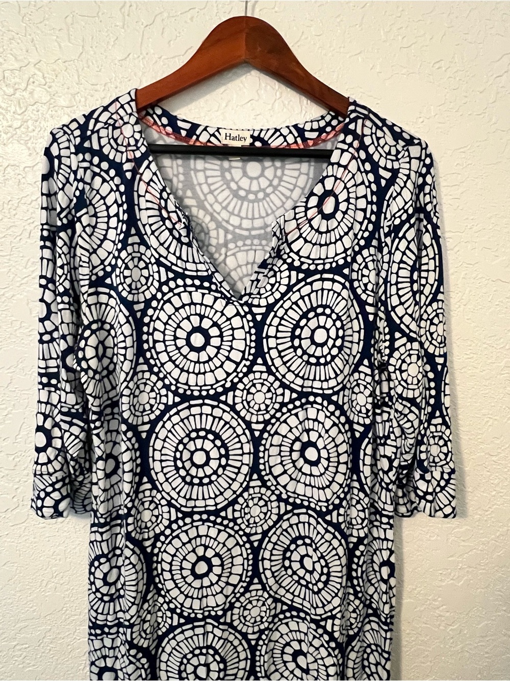 Hatley Navy & White Print V-Neck Midi Dress